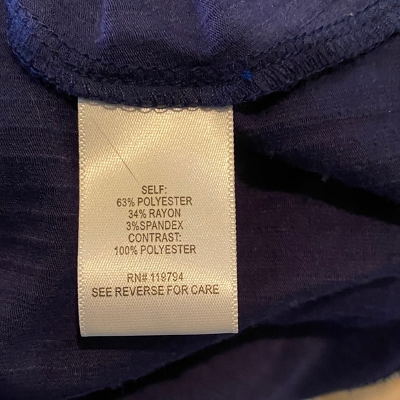 5 for $30 ONE WORLD Purple Blouse with Blue Patterned Hem - Picture 4 of 4